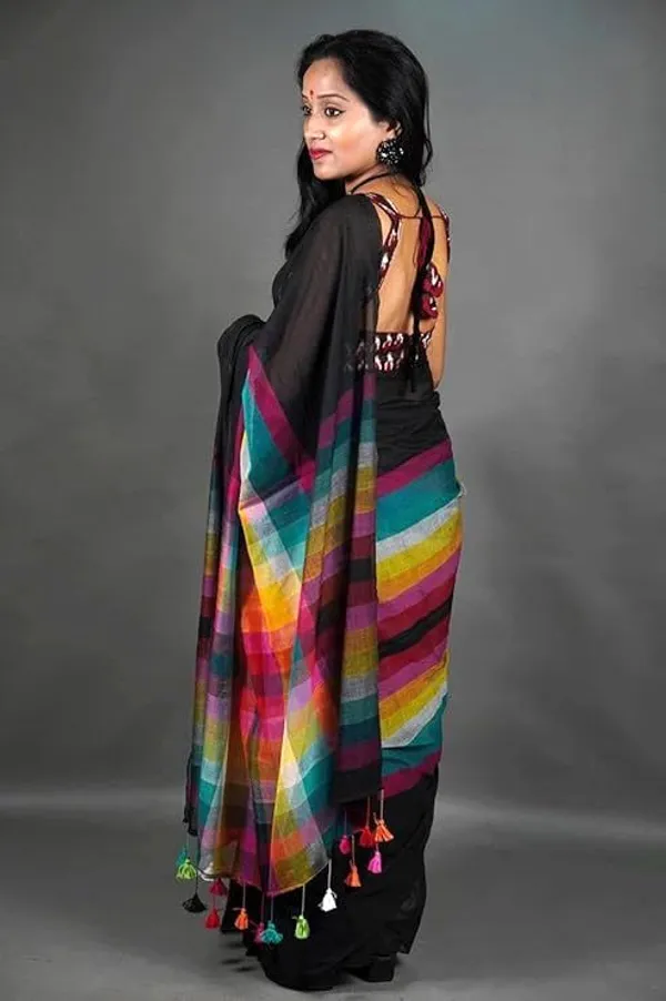 Black_Pure_Cotton_Handloom_Rainbow_Saree_For_Women