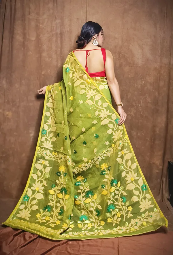 Mehndi_&_Golden_Cotton_Silk_Jamdani_Woven_Saree_For_Women