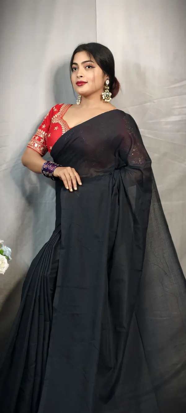 Black_Pure_Cotton_Handloom_Solid/Plain_Saree_For_Women