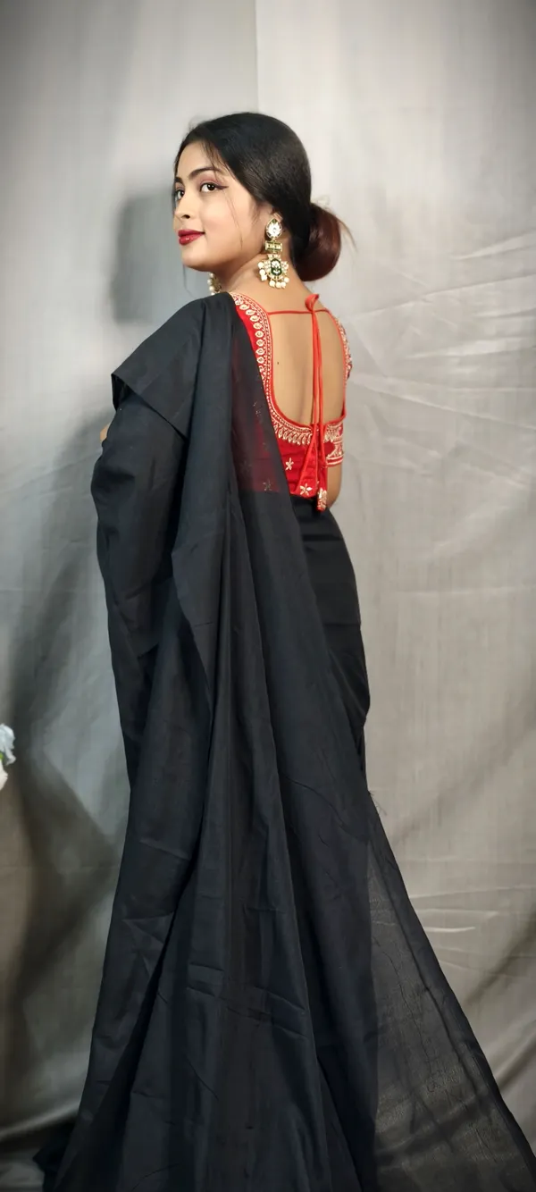 Black_Pure_Cotton_Handloom_Solid/Plain_Saree_For_Women