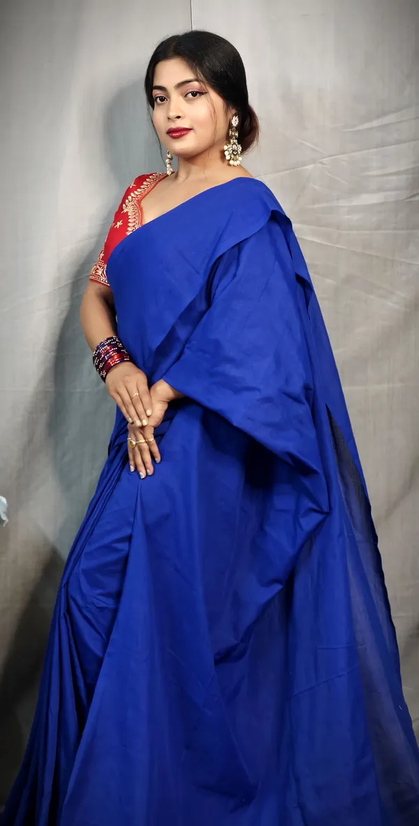 Blue_Pure_Cotton_Handloom_Solid/Plain_Saree_For_Women