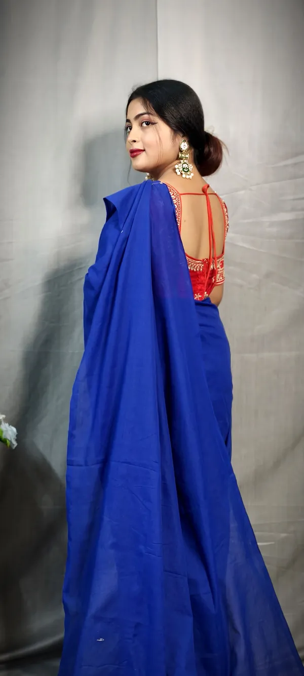 Blue_Pure_Cotton_Handloom_Solid/Plain_Saree_For_Women