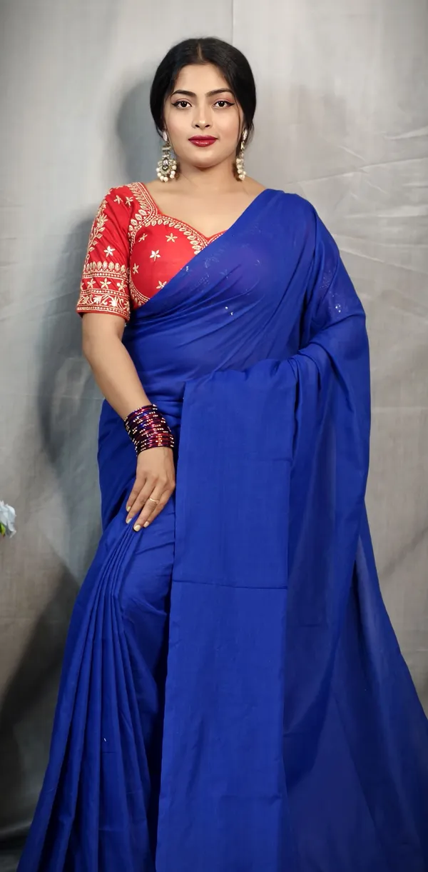 Blue_Pure_Cotton_Handloom_Solid/Plain_Saree_For_Women