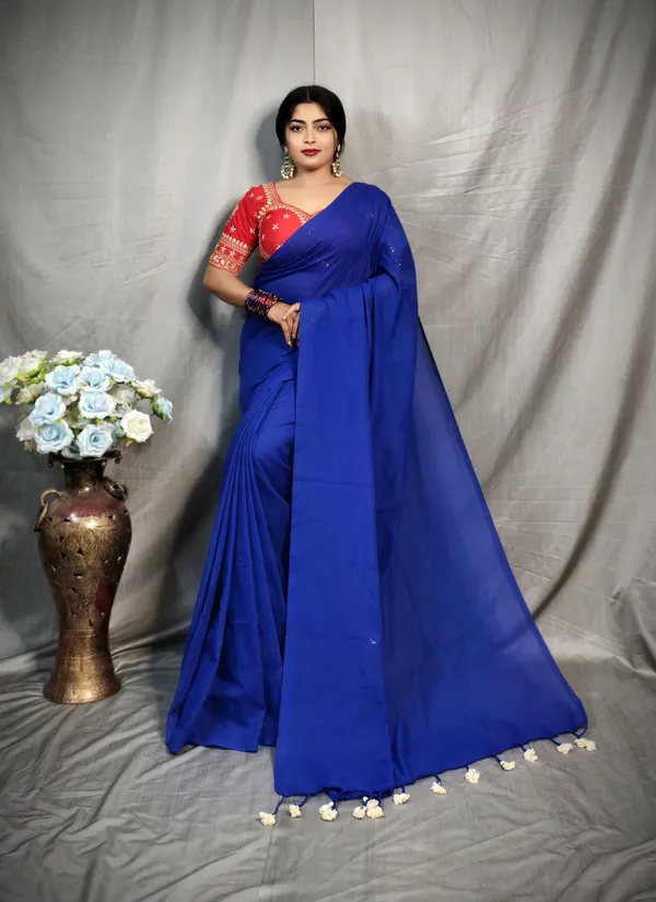 Blue_Pure_Cotton_Handloom_Solid/Plain_Saree_For_Women
