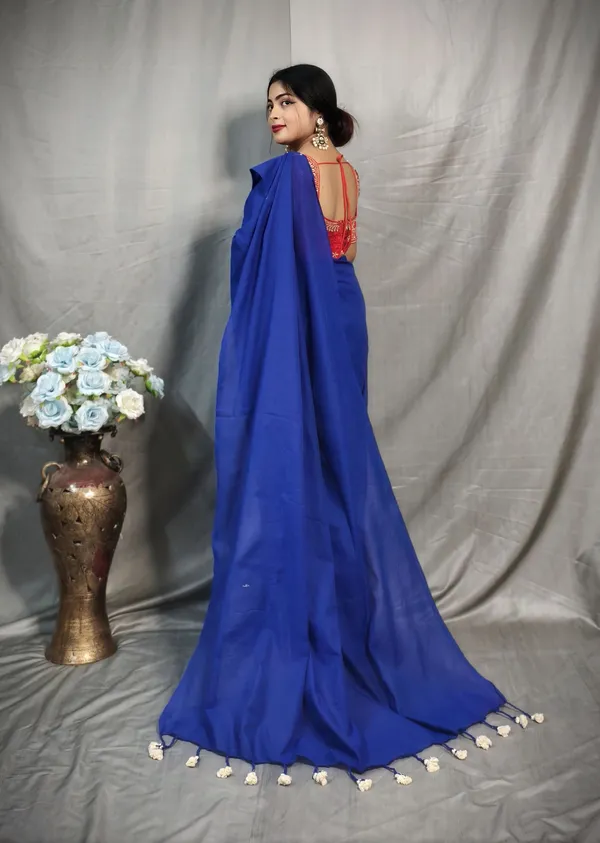 Blue_Pure_Cotton_Handloom_Solid/Plain_Saree_For_Women