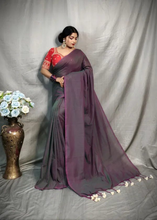Dual_Tone_Pure_Cotton_Handloom_Solid/Plain_Saree_For_Women