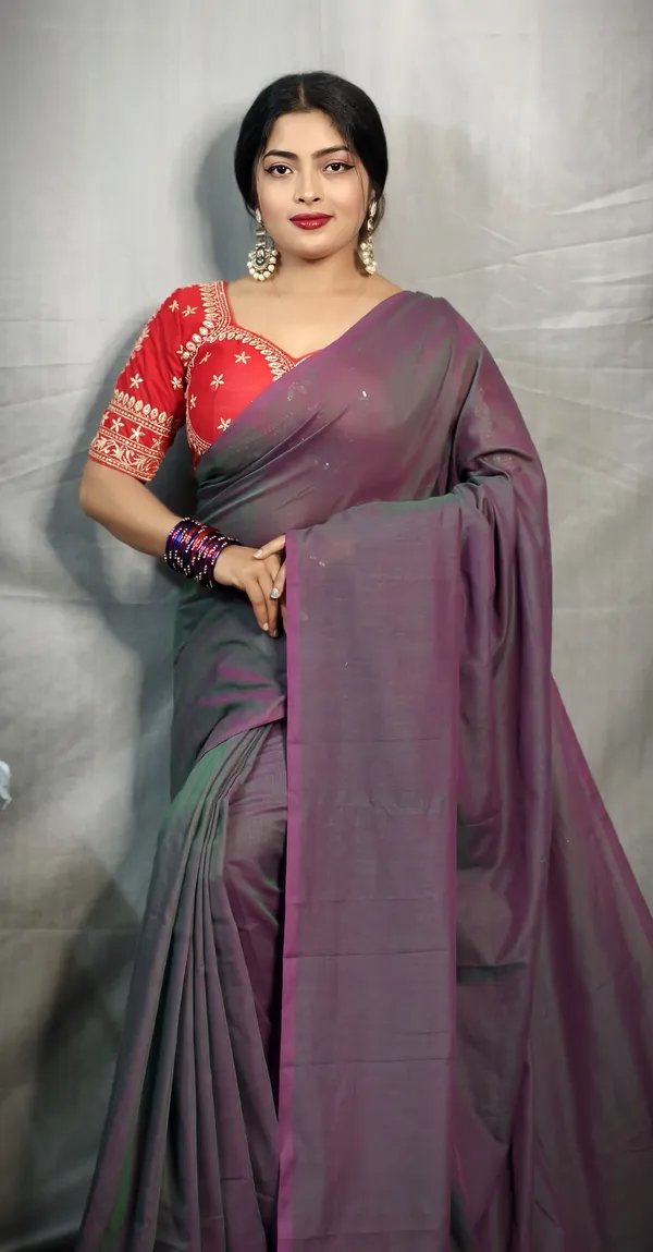 Dual_Tone_Pure_Cotton_Handloom_Solid/Plain_Saree_For_Women
