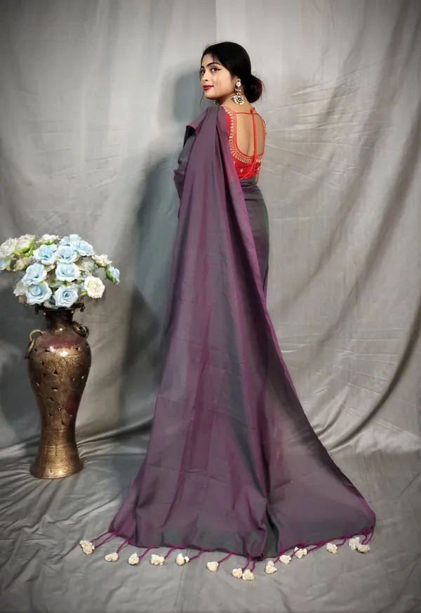 Dual_Tone_Pure_Cotton_Handloom_Solid/Plain_Saree_For_Women