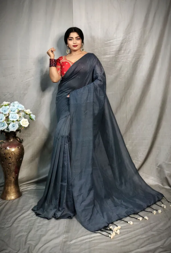 Grey_Pure_Cotton_Handloom_Solid/Plain_Saree_For_Women
