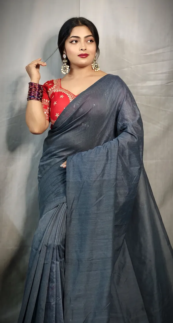Grey_Pure_Cotton_Handloom_Solid/Plain_Saree_For_Women