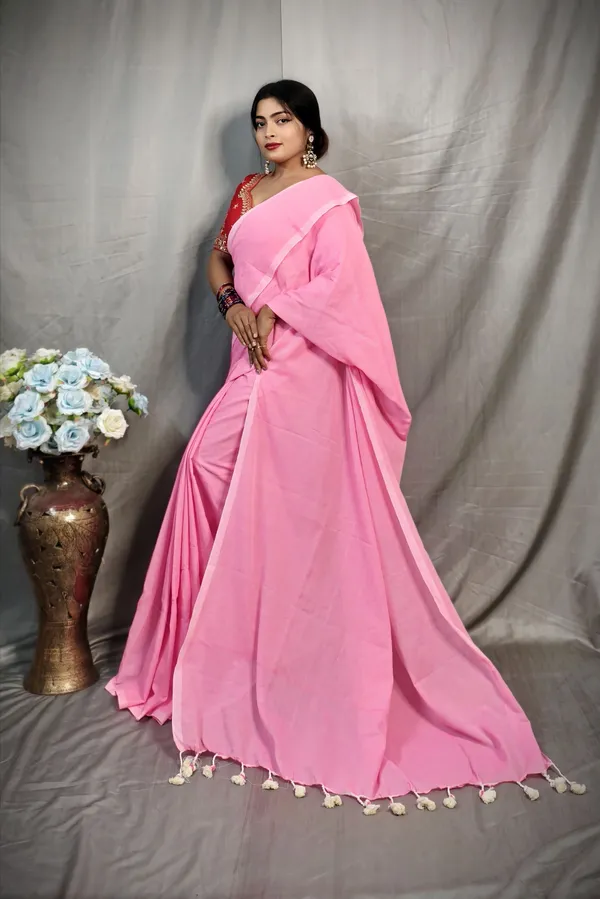 Light_Pink_Pure_Cotton_Handloom_Solid/Plain_Saree_For_Women