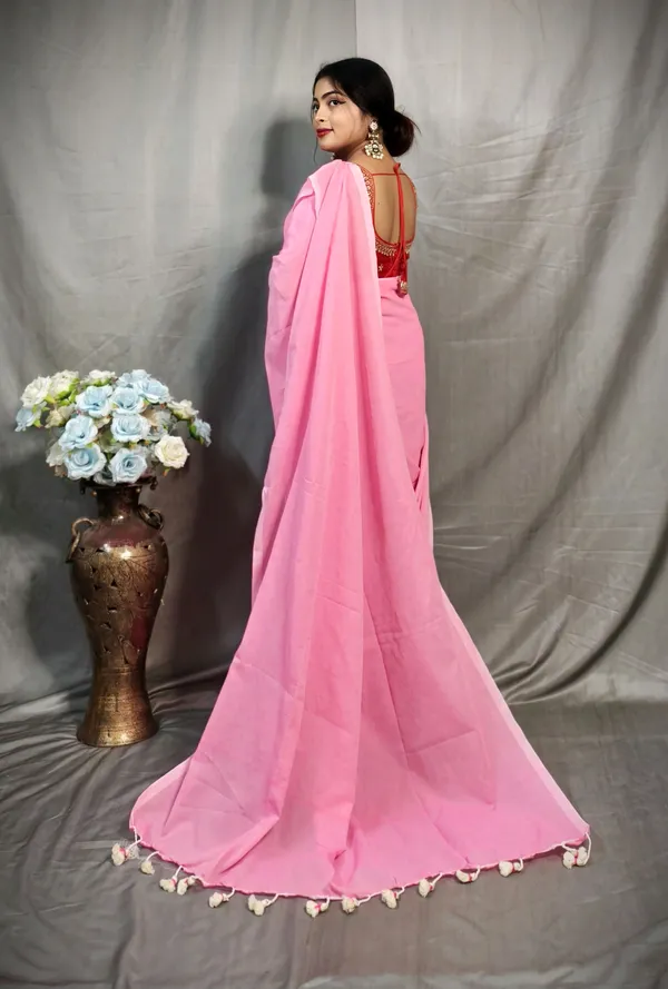 Light_Pink_Pure_Cotton_Handloom_Solid/Plain_Saree_For_Women