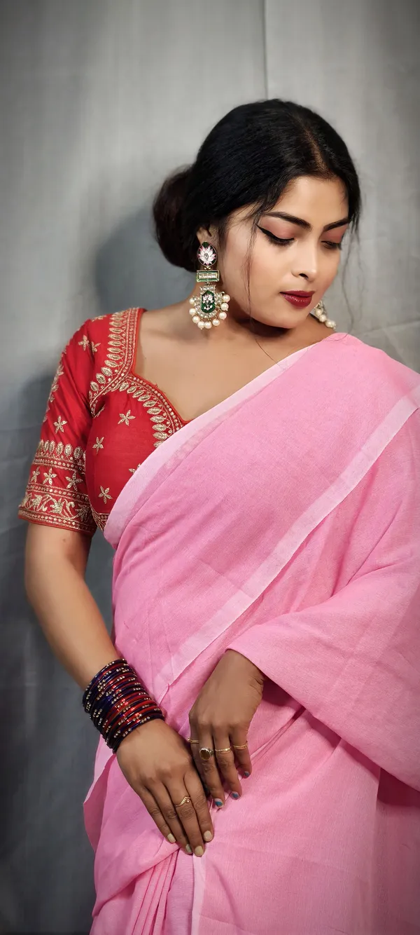 Light_Pink_Pure_Cotton_Handloom_Solid/Plain_Saree_For_Women