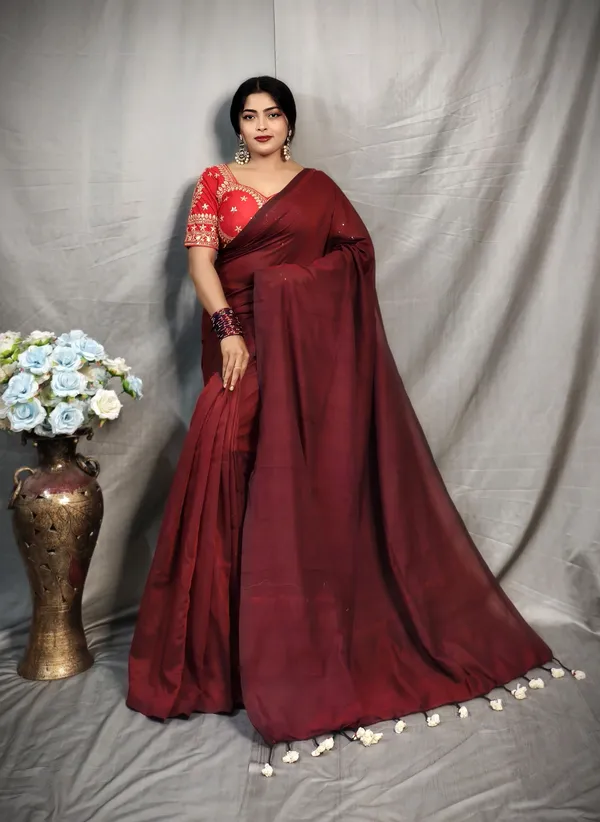 Maroon_Pure_Cotton_Handloom_Solid/Plain_Saree_For_Women