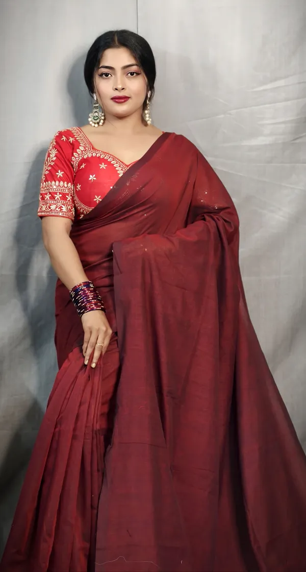 Maroon_Pure_Cotton_Handloom_Solid/Plain_Saree_For_Women