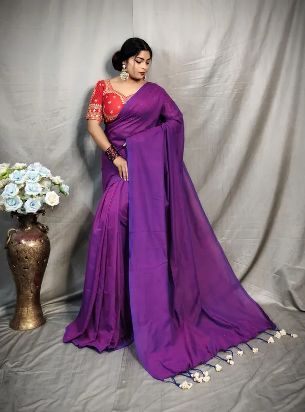 Purple_Pure_Cotton_Handloom_Solid/Plain_Saree_For_Women