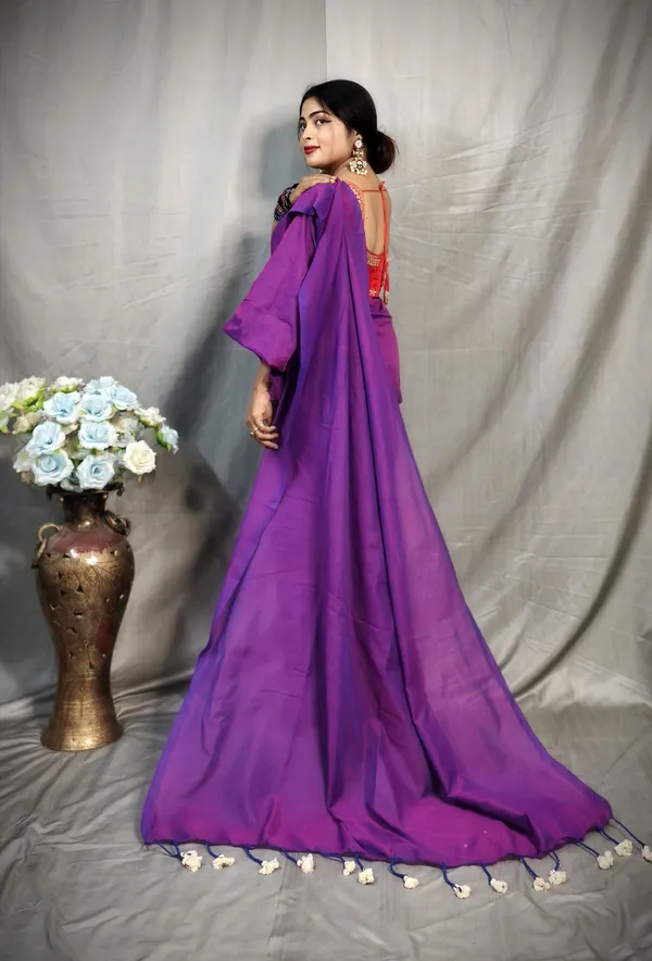 Purple_Pure_Cotton_Handloom_Solid/Plain_Saree_For_Women
