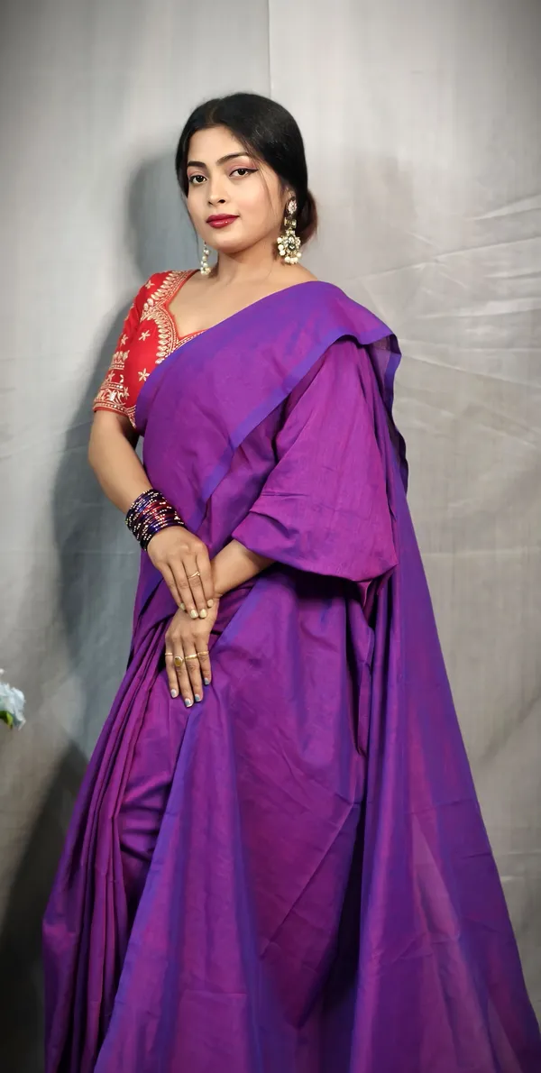 Purple_Pure_Cotton_Handloom_Solid/Plain_Saree_For_Women