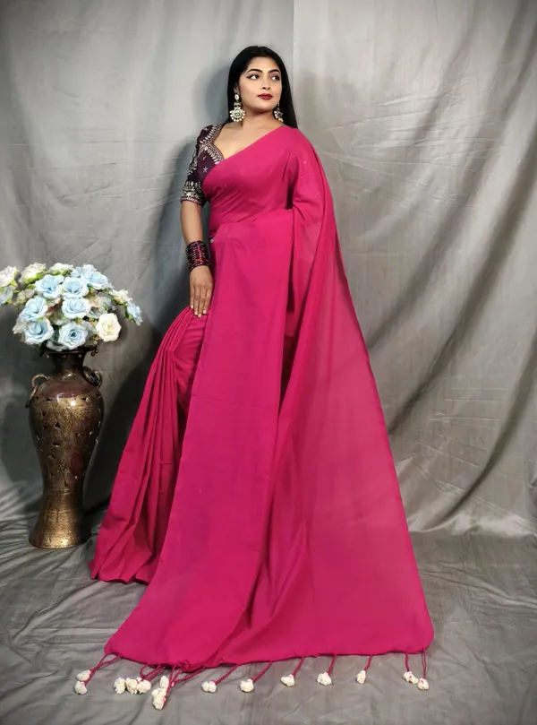 Rani_Pure_Cotton_Handloom_Solid/Plain_Saree_For_Women