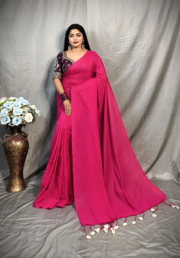 Rani_Pure_Cotton_Handloom_Solid/Plain_Saree_For_Women