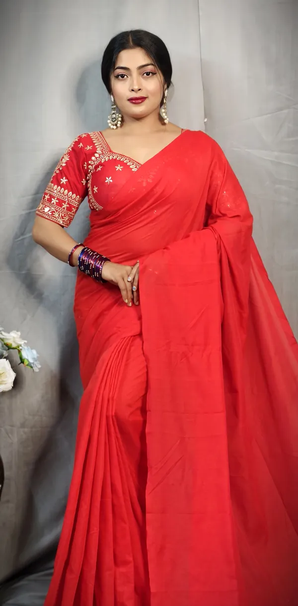 Red_Pure_Cotton_Handloom_Solid/Plain_Saree_For_Women
