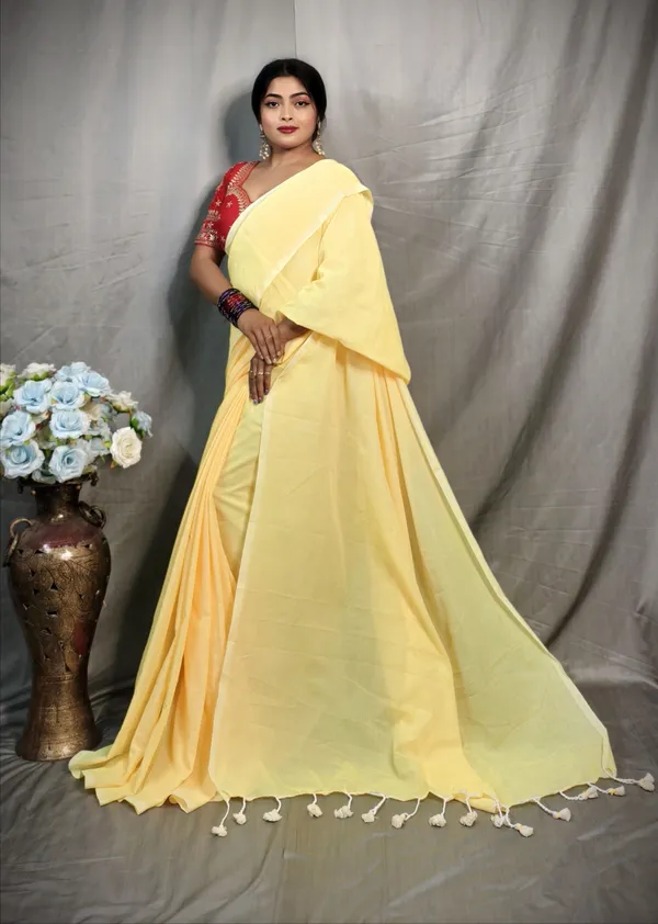 Yellow_Pure_Cotton_Handloom_Solid/Plain_Saree_For_Women
