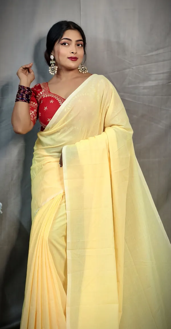 Yellow_Pure_Cotton_Handloom_Solid/Plain_Saree_For_Women