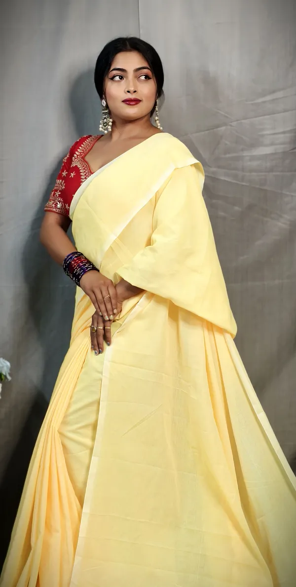 Yellow_Pure_Cotton_Handloom_Solid/Plain_Saree_For_Women
