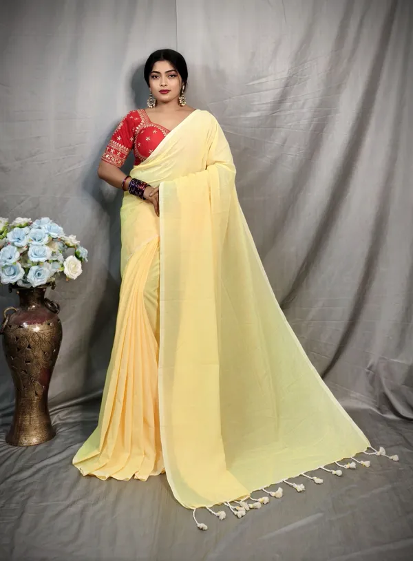 Yellow_Pure_Cotton_Handloom_Solid/Plain_Saree_For_Women