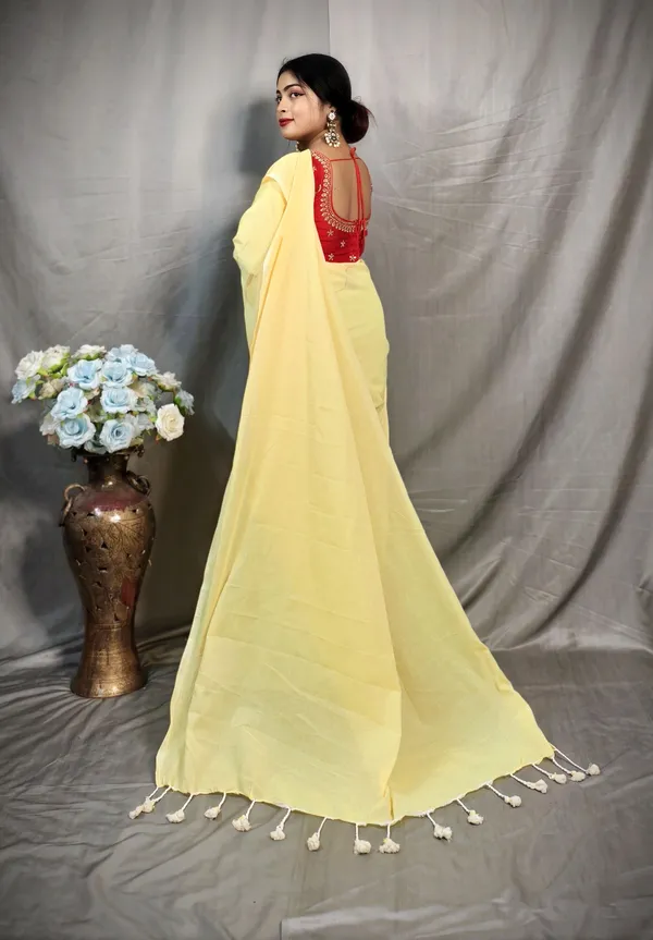 Yellow_Pure_Cotton_Handloom_Solid/Plain_Saree_For_Women