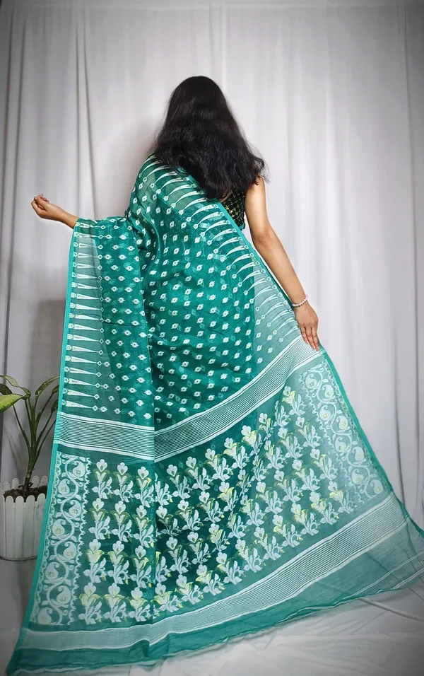 Teal_Pure_Cotton_Tant_Self_Design_Saree_For_Women