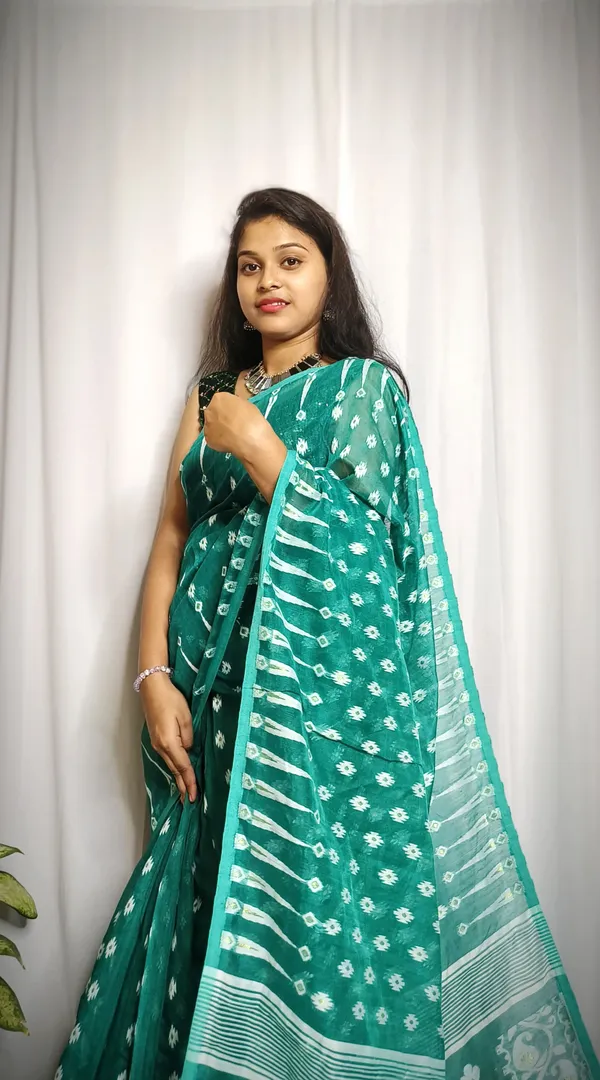 Teal_Pure_Cotton_Tant_Self_Design_Saree_For_Women