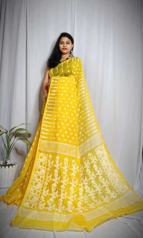 Yellow_Pure_Cotton_Tant_Self_Design_Saree_For_Women