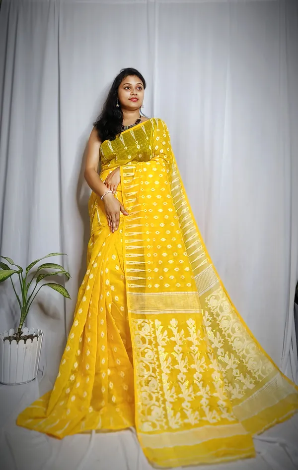 Yellow_Pure_Cotton_Tant_Self_Design_Saree_For_Women
