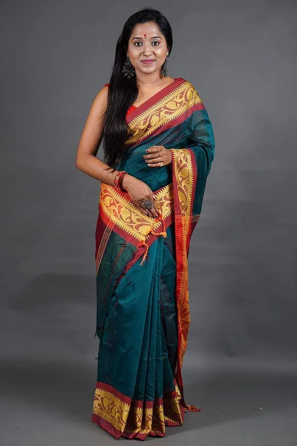 Teal_Green_Cotton_Silk_Handloom_Woven_Saree_For_Women