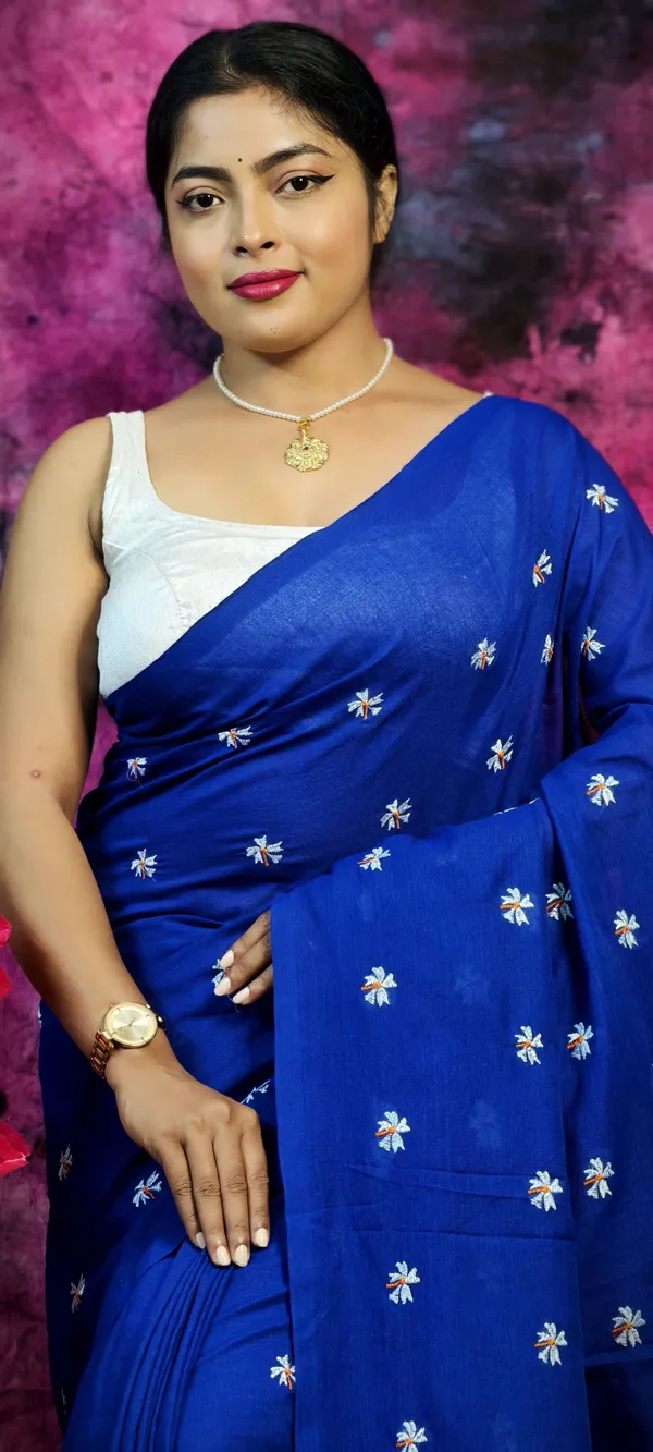 Blue_Khadi_Handloom_Embroidered_Saree_For_Women