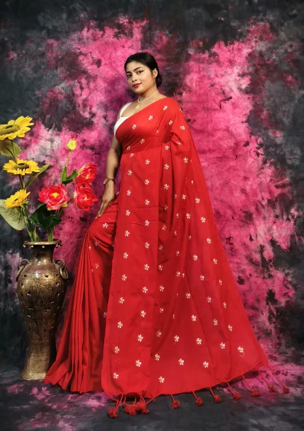 Red_Khadi_Handloom_Embroidered_Saree_For_Women