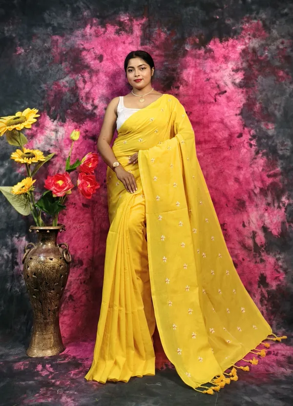 Yellow_Khadi_Handloom_Embroidered_Saree_For_Women