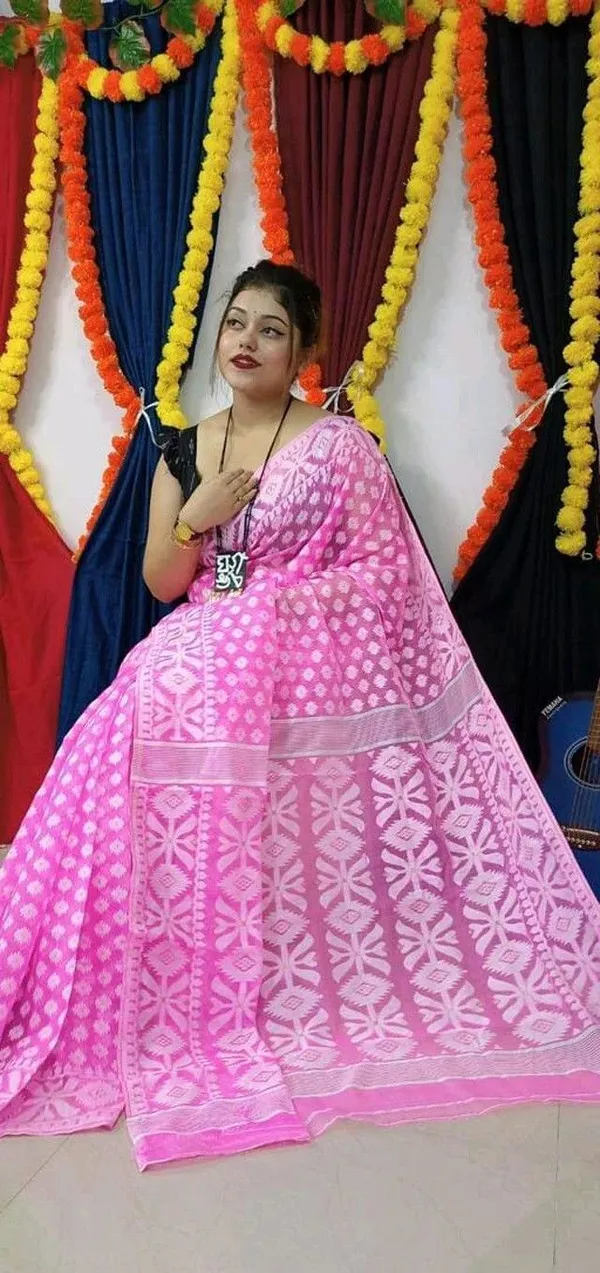 Pink_Cotton_Silk_Jamdani_Self_Design_Saree_For_Women
