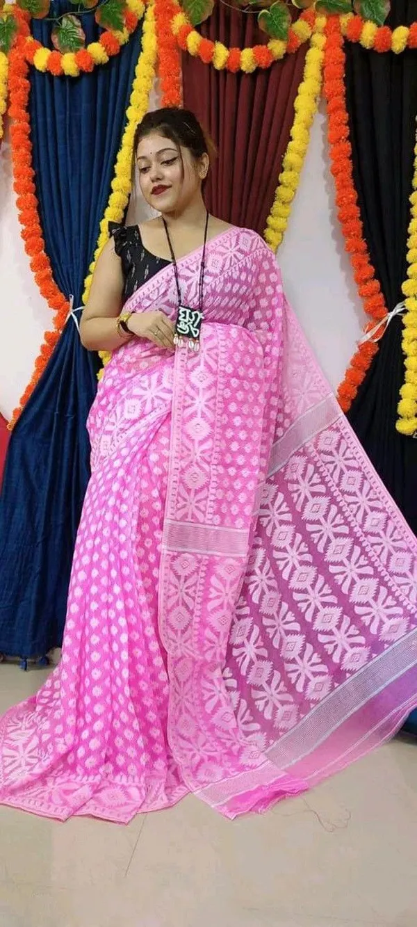 Pink_Cotton_Silk_Jamdani_Self_Design_Saree_For_Women