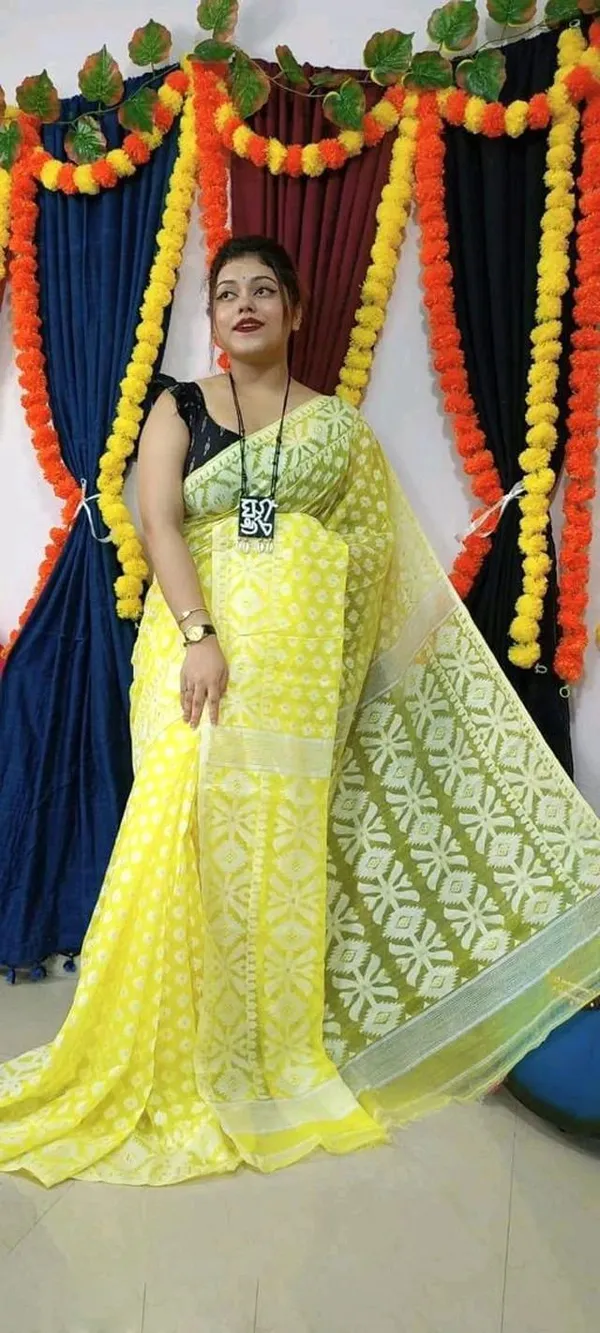 Yellow_Cotton_Silk_Jamdani_Self_Design_Saree_For_Women