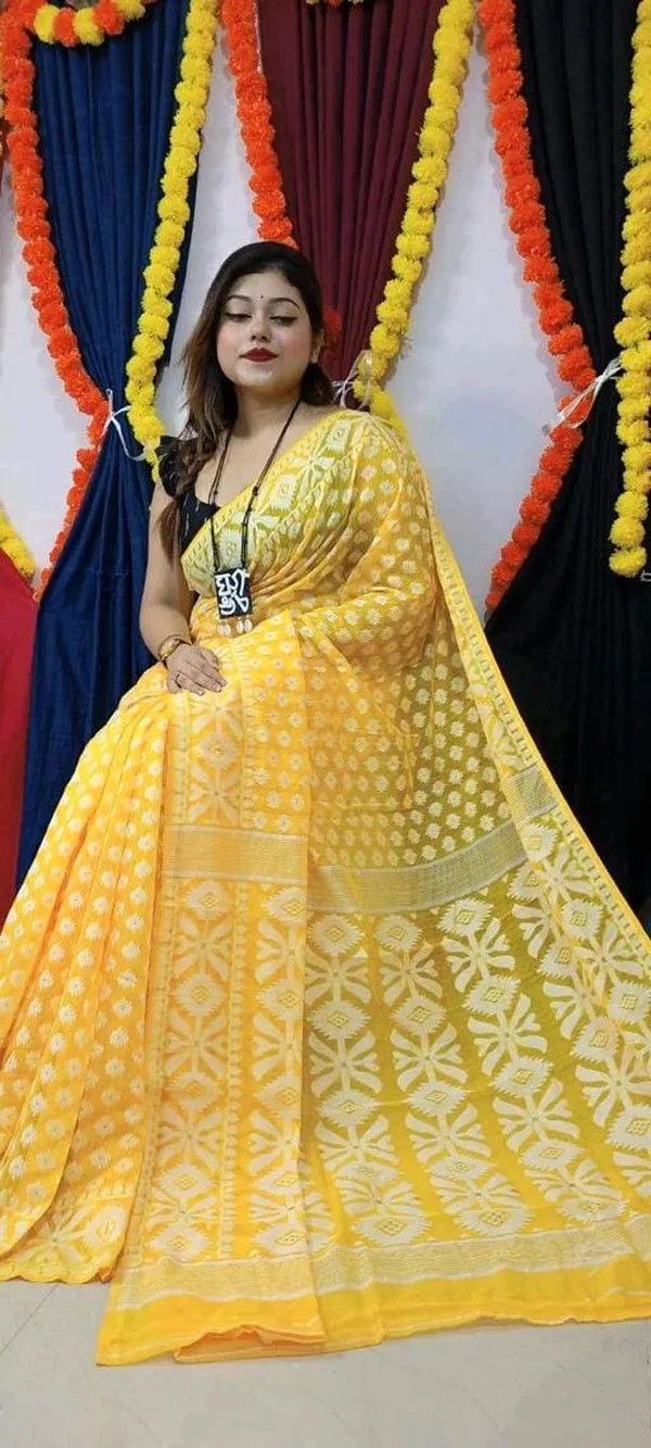 Yellow_Cotton_Silk_Jamdani_Self_Design_Saree_For_Women