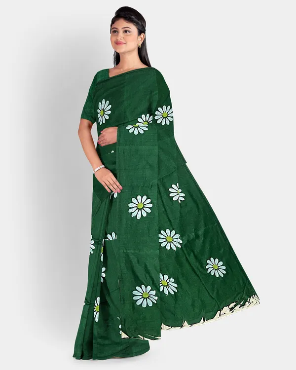 Bottle_Green_Pure_Cotton_Handloom_Printed_Saree_For_Women