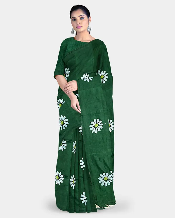 Bottle_Green_Pure_Cotton_Handloom_Printed_Saree_For_Women