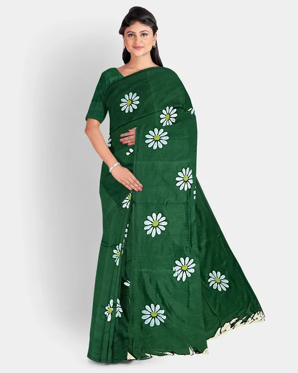 Bottle_Green_Pure_Cotton_Handloom_Printed_Saree_For_Women