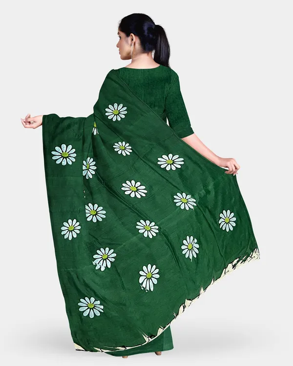 Bottle_Green_Pure_Cotton_Handloom_Printed_Saree_For_Women