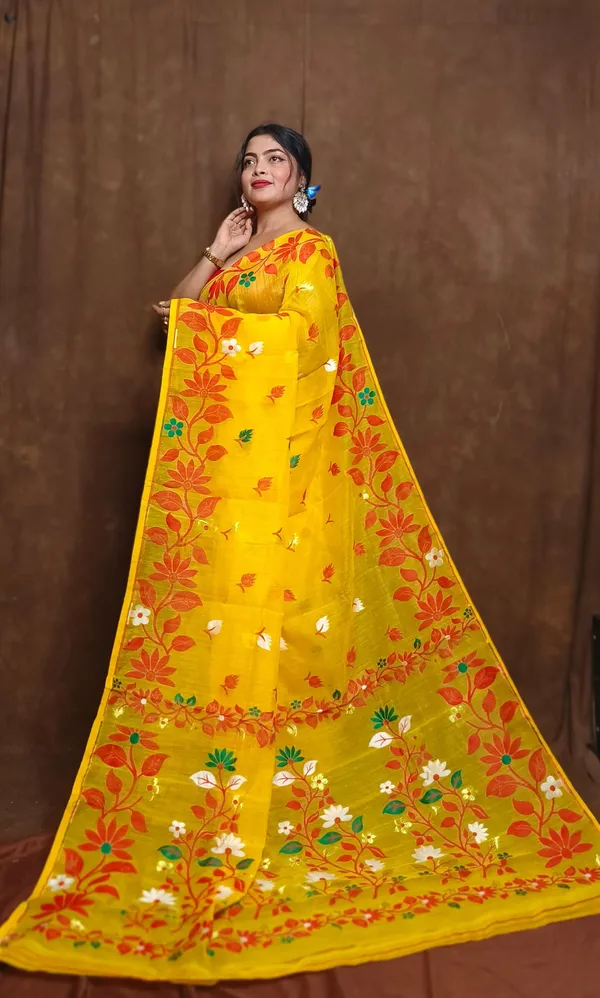 Yellow_&_Red_Cotton_Silk_Jamdani_Woven_Saree_For_Women