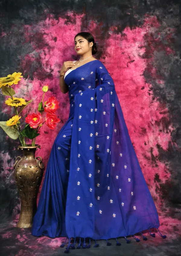 Blue_Khadi_Handloom_Embroidered_Saree_For_Women