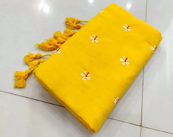 Yellow_Pure_Cotton_Handloom_Floral_Embroidery_Saree_For_Women