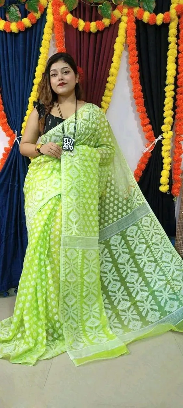 Green_Cotton_Silk_Jamdani_Printed_Saree_For_Women